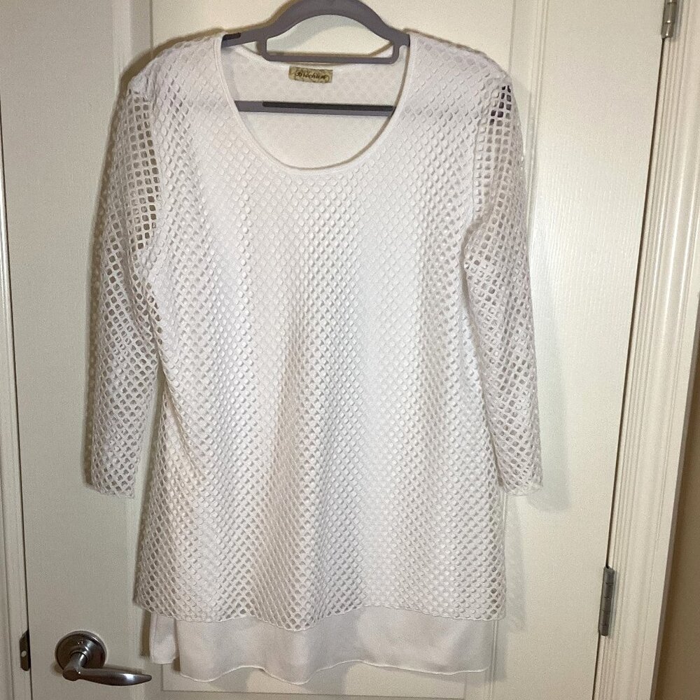 Brochure Women's White Mesh Lined Beach Swimsuit Cover-Up Tunic Size XL